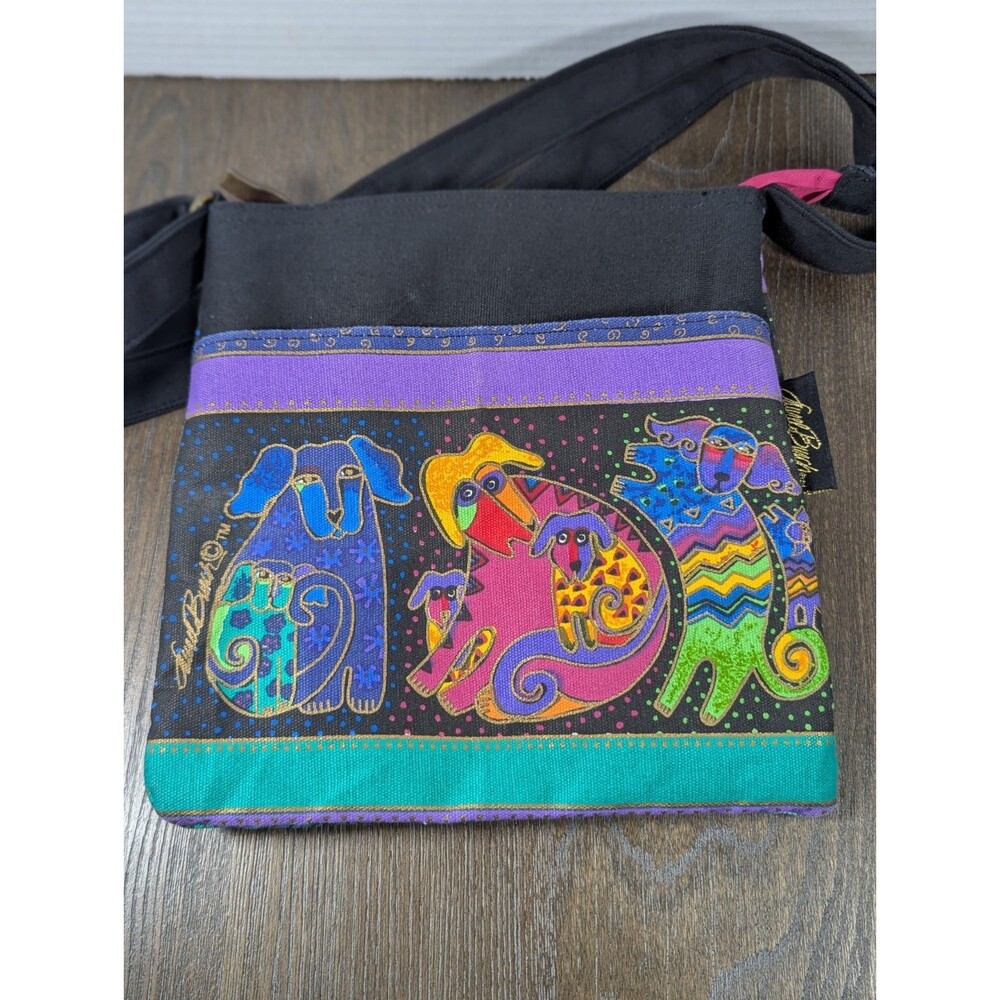 Laurel Burch Artistic Totes Crossbody Messenger Purse Bag Canvas Dogs Art Hobo - Picture 2 of 14